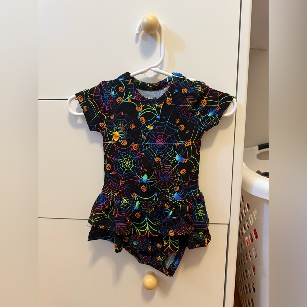 Glitter Babiez Halloween spider web bamboo bodysuit